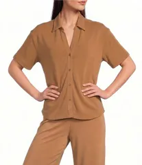 スパンク レディース トップス シャツ ドロップショルダー ニット SPANX Coordinating Faux Sandwashed Cutaway Collaredrop Shoulder Shのサムネイル