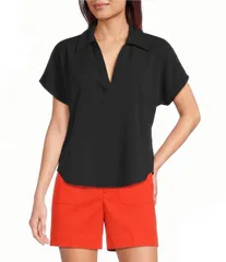 スパンク レディース トップス シャツ Vネック ドロップショルダー ブラウス SPANX Colla red Split VNeck Drop Shoulder Short Sleeve Wovenのサムネイル