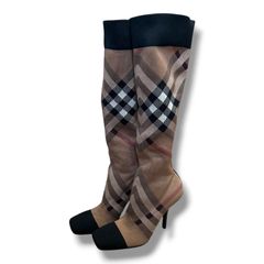 Burberry チェック柄 ソックスブーツ ロングブーツ - メルカリ