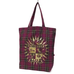 WE26394 美品 DOLLY GIRL BY ANNA SUI ドーリーガール アナスイ トートバッグ エコバッグ チェック柄 ゴールド 箔プリント ポリエステル 紫 パープル