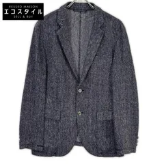 EPOCA UOMO　エポカウォモ　ネイビー 麻混 メランジ ニット生地 テーラード ジャケット　46のサムネイル