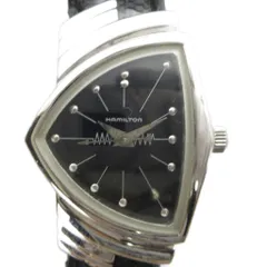 ハミルトン HAMILTON 6259 腕時計 ウォッチ クォーツ 黒文字盤 レザーベルト ロゴ シルバー色 ■GY18 /MQのサムネイル