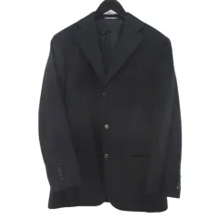 サルヴァトーレフェラガモ Salvatore Ferragamo ストライプ柄 ウール ジャケット 50 濃紺系 ネイビー テーラード ボタン 背抜き イタリア製のサムネイル