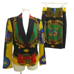 ジャンニヴェルサーチ ヴェルサーチェ GIANNI VERSACE イスタンテ ISTANTE スーツ セットアップ 上下 ショールカラージャケット ウール ダブル 4B 総裏地 肩パッド タイトスカート ひざ丈 総柄 40 M マルチカラーのサムネイル