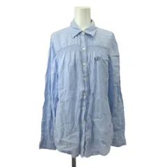 ランズエンド LANDS' END シャツ ブラウス 麻 リネン S 青 ブルー 無地 ワンポイント刺繍 長袖 /YU ■ECC001のサムネイル