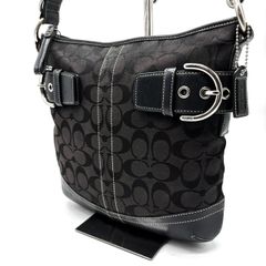 極美品 COACH ショルダーバッグ シグネチャー キャンバス レザー 黒