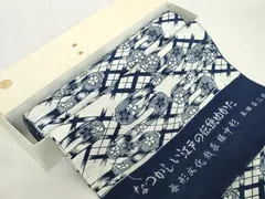 平和屋着物＊夏物　浴衣　反物　着尺　綿絽　無形文化財 長板中形　霞花　紺地　島田染工場謹製　三越扱い　綿　逸品　未使用　DABH2721zzzのサムネイル