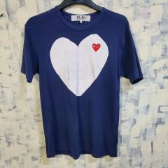 希少デザイン】コムデギャルソン Wハート 紺 白ハート 刺繍ロゴ T