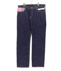 【中古A】メンズ XL相当 スクエア デニムパンツ ストレート パッチワーク SQUARE インディゴ マルチカラーのサムネイル