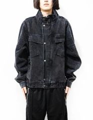 sacai ナイロンツイル デニムジャケット サイズ1 黒 完売品 髭あり