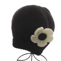 マリークワント MARY QUANT ニット帽 ニットキャップ ビーニー 帽子 フラワーモチーフ 黒 ブラック /AN10のサムネイル