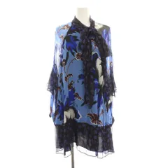 ダイアンフォンファステンバーグ DIANE von FURSTENBERG ワンピース ミニ シルク XS 青 ブルー 黒 ブラック 花柄 総柄 長袖 /YM11のサムネイル