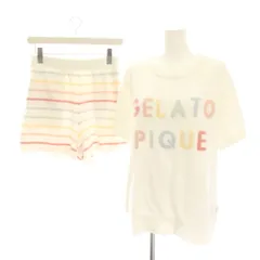 ジェラートピケ gelato pique 23SS ルームウェア セットアップ 上下 カラフルボーダー プルオーバー 半袖 ショートパンツ F ホワイト PWNT232025 /YM38