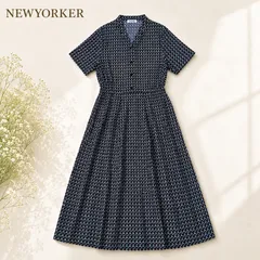 🍎SALE🍎NEWYORKER ニューヨーカー 幾何学柄 ロングワンピース L 半袖 総柄 夏 レトロ オシャレのサムネイル