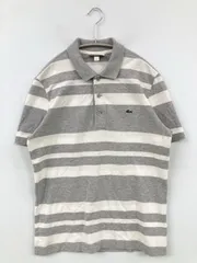 LACOSTE ラコステ ポロシャツ US S グレー ボーダー柄 ワンポイント ブランドロゴ 半袖 メンズ