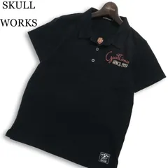 SKULL WORKS スカルワークス 春夏★ 半袖 鹿の子 刺繍 プリント ピンナップガール ロカビリー ポロシャツ Sz.S メンズ 黒のサムネイル