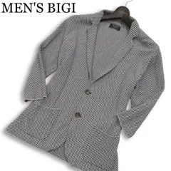 MEN'S BIGI メンズビギ 春夏 レーヨン混★ 12G鹿の子 7分袖 アンコン ジャガード 総柄 ニット ジャケット Sz.M メンズ 灰のサムネイル