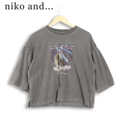 niko and... ニコアンド 春夏★ 【スペース アニマル フリルTEE】 五分袖 アニマル プリント カットソー Sz.M レディース 灰のサムネイル