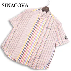 SINACOVA シナコバ 春夏 ロゴ刺繍&ワッペン★ 半袖 ボタンダウン マルチストライプ シャツ 日本製 Sz.L メンズのサムネイル