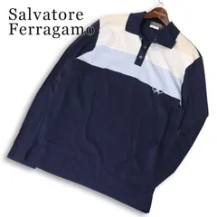 【美品】Salvatore Ferragamo サルヴァトーレ フェラガモ 通年★ 長袖 切替 ボーダー ポロシャツ イタリア製 Sz.L メンズのサムネイル