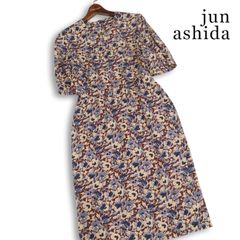 美品】ジュンアシダ 総花柄ドッキングワンピース 9号 M フリル 日本製