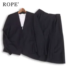 ROPE ロペ 春夏★ ノーカラー ジャケット & スカート セットアップ スーツ 日本製 Sz.38 レディース 紺 セレモニーのサムネイル