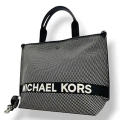 極美品 MICHAEL KORS マイケルコース ラージ トートバッグ 2way ジャカード キャンバス×レザー ホワイト×ブラック ロゴ レディース シルバー金具 大容量 A4収納 通勤 通学 デイリー お出かけ 軽量 s18