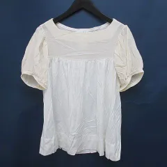 クロエ CHLOE 半袖 シャツ ブラウス XS ベージュ ドット 切替 ギャザー 透け感 フランス製のサムネイル