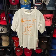 状態良し USA ヴィンテージ プリンティング スタイリッシュ 白 Tシャツ L オレンジのサムネイル