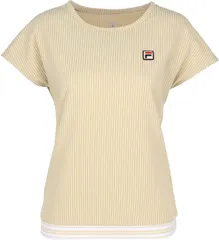 フィラ FILA テニス ゲームシャツ レディース ウィメンズ 女性 テニスウェア Tシャツ トップス 半袖 メッシュ 吸水 速乾 UVカット 軽量 高機能 ドライ サッカーストライプ  CZ6SGW001 OG0 オレンジ