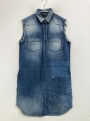 DIESEL ディーゼル シャツ/ブラウス XS ブルー デニム コットン 無地 ブランドロゴ 刺繍 ロング丈 袖なし レギュラーカラー メンズ