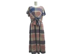 バーバリーブルーレーベル BURBERRY BLUE LABEL ワンピース S 青 ブルー ピンク チェック柄 半袖 ウエスト結びデザイン /NP ■ECD004