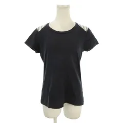 バーバリーブルーレーベル BURBERRY BLUE LABEL Tシャツ 38 紺 ネイビー 半袖 ラウンドネック ロゴ刺繍 肩チェック柄 /AH34 ■GY99