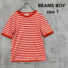 BEAMS BOY ビームスボーイ 1 オレンジ ピンク バインダー ボーダー Tシャツ カットソー クルーネック 丸首 トップス コットン100％ インナー カジュアル アメカジ 古着 定番 派手 配色 半袖 ★ ■◆のサムネイル