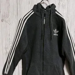 adidas アディダス フーディー　ジップスウェット　パーカー ジャージ 三本線　スリーストライプス　メンズMサイズ　古着　25-1099-33のサムネイル