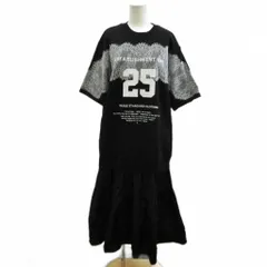 ダブルスタンダードクロージング ダブスタ DOUBLE STANDARD CLOTHING タフタドッキングワンピース 五分袖 ロング マキシ丈 レース ナンバリング ロゴ プリント 36 S 黒 ブラック 白 ホワイト /XZ ■GY20