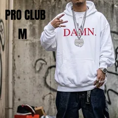 【LA直輸入】PRO CLUB "DAMN." WHITE 極厚 HEAVY HOODIE M プロクラブのサムネイル