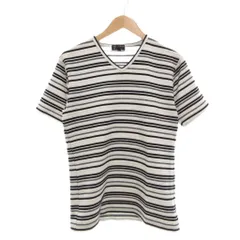 ミッシェルクランオム M.K HOMME Tシャツ カットソー 46 白 ホワイト 黒 ブラック 半袖 Vネック ボーダー柄 /NU ■ECF005のサムネイル