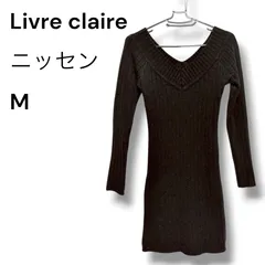 a2971 ⁠Livre claire ニッセン ニットワンピース M 黒 リブ編み Vネック⁠のサムネイル