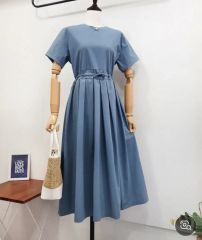 INDIVI 比翼仕立 ウエストタックデザインワンピース ブルー 05 - メルカリ