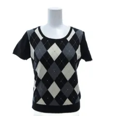 アリスバーリー Aylesbury ニットTシャツ セーター M 白 黒 アーガイル柄 フェイクパール装飾付き 半袖 ラウンドネック /MX ■ECF004のサムネイル
