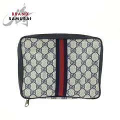 美品 GUCCI グッチ シェリーライン グレー ブラック ゴールド金具 GGスプリームキャンバス/レザー 38 ポーチ 小物入れ レディース 602126【中古】