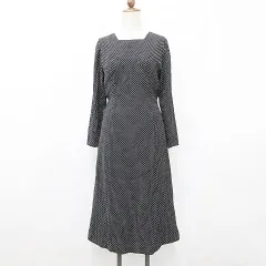 ユキトリイ YUKI TORII ワンピース チュニック 長袖 スクエアネック ロング丈 フレア リボン ドット柄 黒 白 ブラック ホワイトのサムネイル