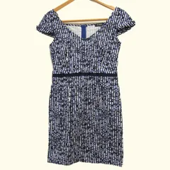 美品 定価4万円☆MAX&Co. 総柄 ワンピース ネイビー ストライプ 花柄 マックスアンドコー ストレッチ タイト 膝丈 ドレス 半袖 Max Maraのサムネイル