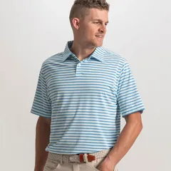 フットジョイ メンズ トップス ポロシャツ FootJoy Mens Pinstripe Pop Stripe Lise Golf Polo WhiteBlue ReefDeep ReefSea Glのサムネイル