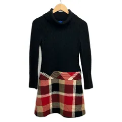 ブルーレーベルクレストブリッジ ワンピース サイズ38 M レディース - 黒×レッド×マルチ タートルネック/長袖/ひざ丈/チェック柄
