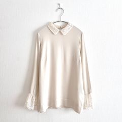 サードマガジン シルク 襟レース 長袖ブラウス アイボリー 極美品 D478 