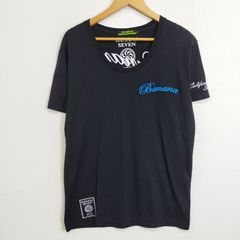 BANANA SEVEN バナナセブン Vネック Tシャツ 半袖 表面 刺繍 ロゴ ラインストーン サーフ ギャル男 Y2K ブラック L F733のサムネイル