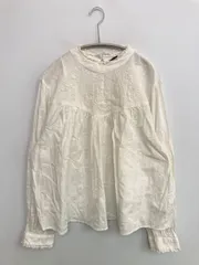 ZARA ザラ シャツ/ブラウス USA L ホワイト コットン レース 刺繍 ミドル丈 スタンドカラー 長袖 レディース