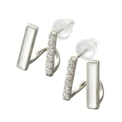 【シルバー × ピアス】[Cream dot. クリームドット公式] ピアス レディース   ニッケルフリー スタッド ビジュー 白 ライン レイヤード風 シリコンキャッチ  のサムネイル